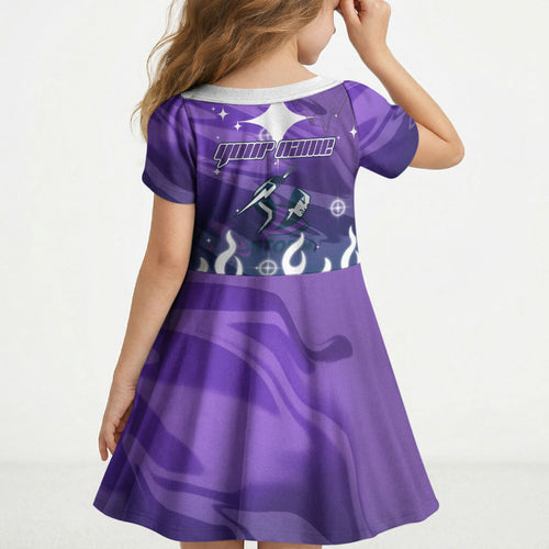 Personalized Melbourne Storm Kid Short Sleeve Dress Y2K Grunge Aesthetic With Cyber Flames and Starburst Graphics