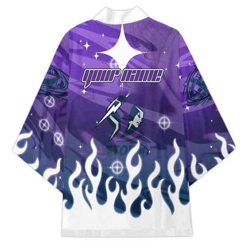 Personalized Melbourne Storm Kimono Y2K Grunge Aesthetic With Cyber Flames and Starburst Graphics