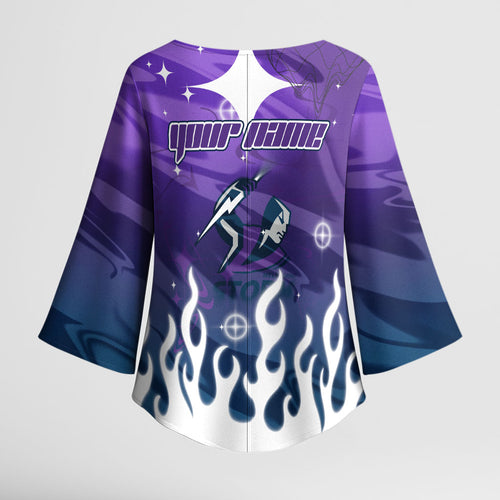 Personalized Melbourne Storm Kimono Sleeve Blouse Y2K Grunge Aesthetic With Cyber Flames and Starburst Graphics