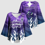 Personalized Melbourne Storm Kimono Sleeve Blouse Y2K Grunge Aesthetic With Cyber Flames and Starburst Graphics