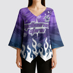 Personalized Melbourne Storm Kimono Sleeve Blouse Y2K Grunge Aesthetic With Cyber Flames and Starburst Graphics