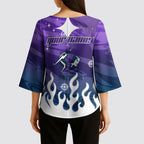 Personalized Melbourne Storm Kimono Sleeve Blouse Y2K Grunge Aesthetic With Cyber Flames and Starburst Graphics