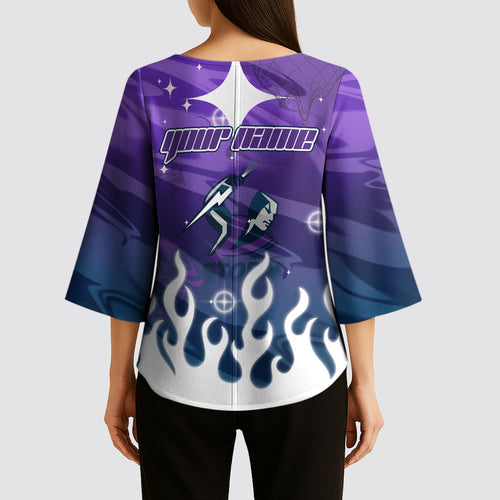 Personalized Melbourne Storm Kimono Sleeve Blouse Y2K Grunge Aesthetic With Cyber Flames and Starburst Graphics