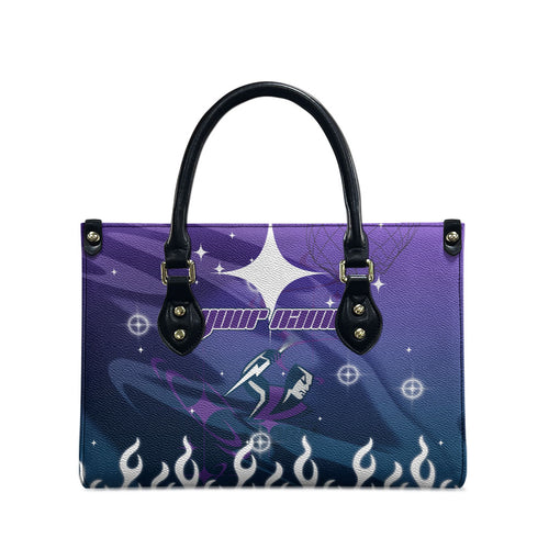 Personalized Melbourne Storm Leather Bag Y2K Grunge Aesthetic With Cyber Flames and Starburst Graphics