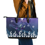 Personalized Melbourne Storm Leather Tote Bag Y2K Grunge Aesthetic With Cyber Flames and Starburst Graphics