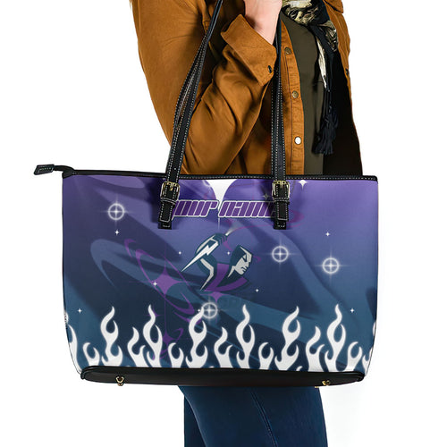 Personalized Melbourne Storm Leather Tote Bag Y2K Grunge Aesthetic With Cyber Flames and Starburst Graphics