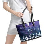 Personalized Melbourne Storm Leather Tote Bag Y2K Grunge Aesthetic With Cyber Flames and Starburst Graphics