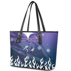 Personalized Melbourne Storm Leather Tote Bag Y2K Grunge Aesthetic With Cyber Flames and Starburst Graphics