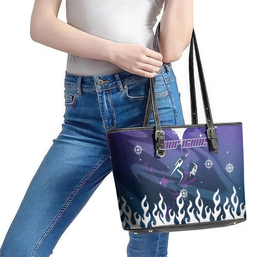 Personalized Melbourne Storm Leather Tote Bag Y2K Grunge Aesthetic With Cyber Flames and Starburst Graphics
