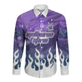Personalized Melbourne Storm Long Sleeve Button Shirt Y2K Grunge Aesthetic With Cyber Flames and Starburst Graphics