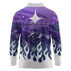 Personalized Melbourne Storm Long Sleeve Polo Shirt Y2K Grunge Aesthetic With Cyber Flames and Starburst Graphics