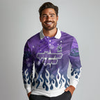 Personalized Melbourne Storm Long Sleeve Polo Shirt Y2K Grunge Aesthetic With Cyber Flames and Starburst Graphics