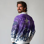 Personalized Melbourne Storm Long Sleeve Polo Shirt Y2K Grunge Aesthetic With Cyber Flames and Starburst Graphics