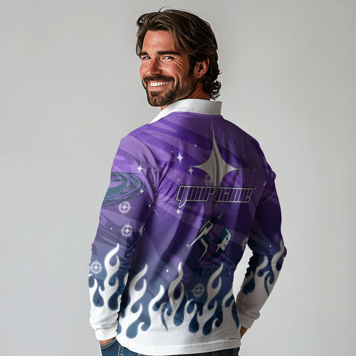 Personalized Melbourne Storm Long Sleeve Polo Shirt Y2K Grunge Aesthetic With Cyber Flames and Starburst Graphics