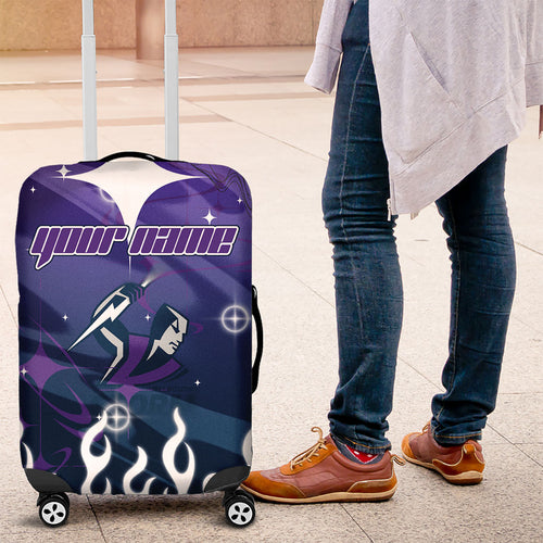 Personalized Melbourne Storm Luggage Cover Y2K Grunge Aesthetic With Cyber Flames and Starburst Graphics