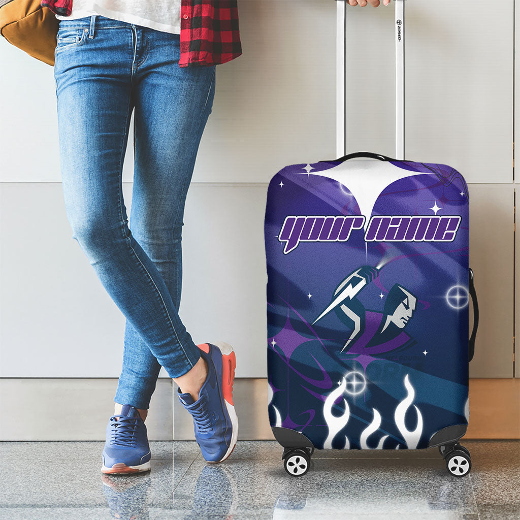 Personalized Melbourne Storm Luggage Cover Y2K Grunge Aesthetic With Cyber Flames and Starburst Graphics