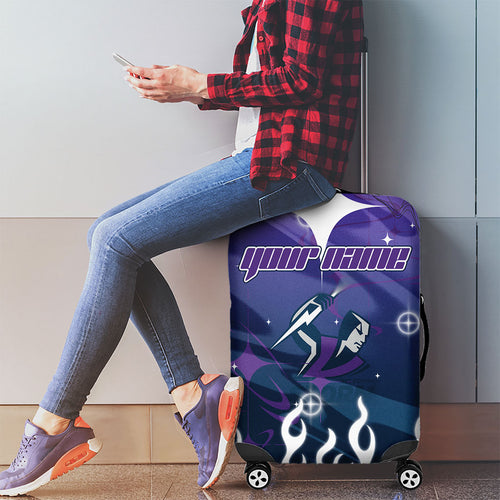 Personalized Melbourne Storm Luggage Cover Y2K Grunge Aesthetic With Cyber Flames and Starburst Graphics