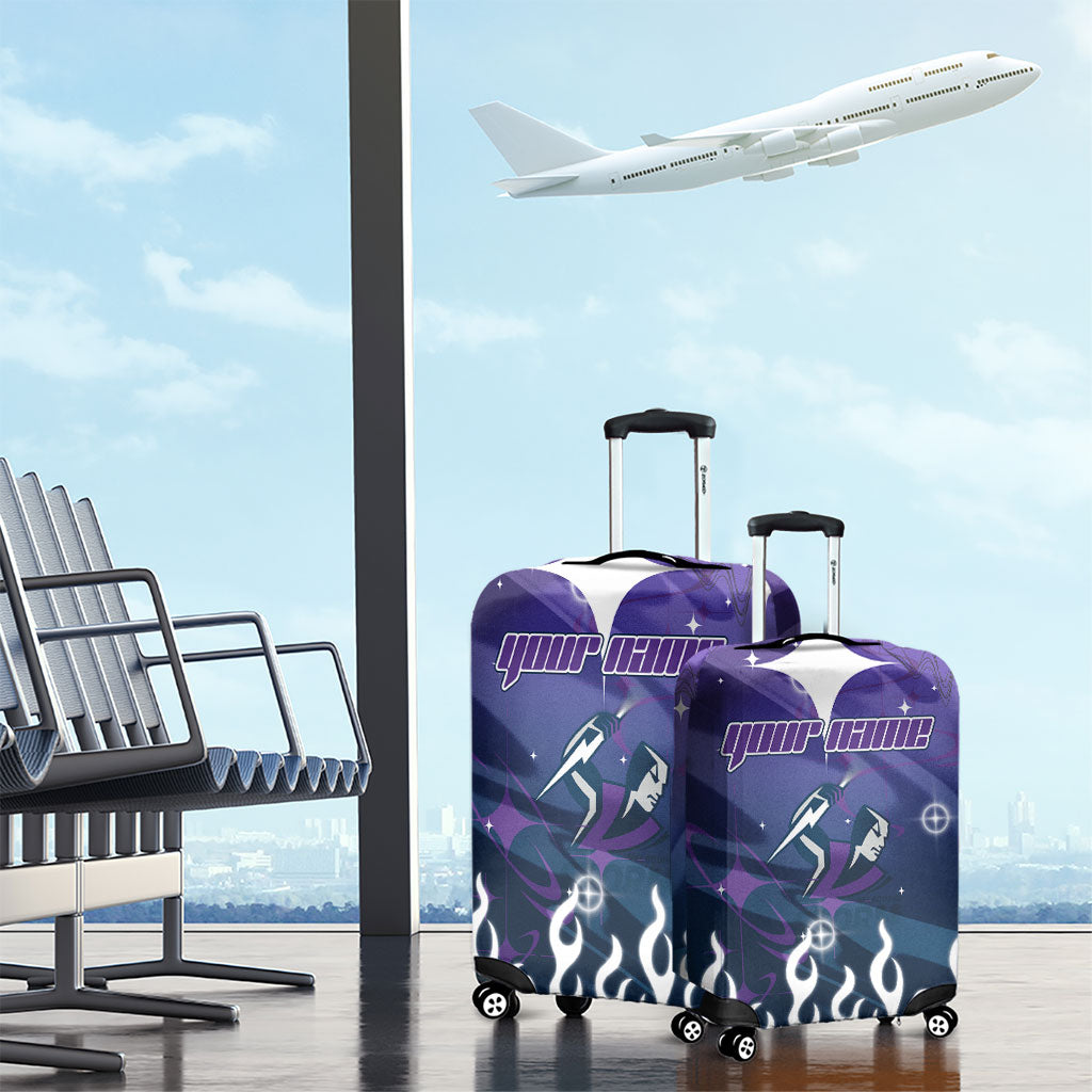 Personalized Melbourne Storm Luggage Cover Y2K Grunge Aesthetic With Cyber Flames and Starburst Graphics