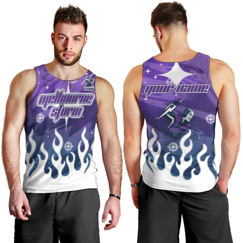 Personalized Melbourne Storm Men Tank Top Y2K Grunge Aesthetic With Cyber Flames and Starburst Graphics