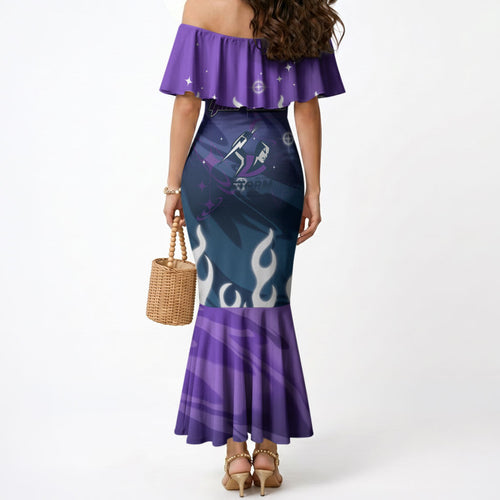 Personalized Melbourne Storm Mermaid Dress Y2K Grunge Aesthetic With Cyber Flames and Starburst Graphics