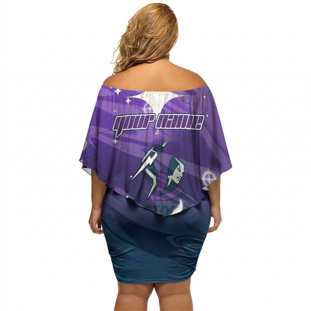 Personalized Melbourne Storm Off Shoulder Short Dress Y2K Grunge Aesthetic With Cyber Flames and Starburst Graphics
