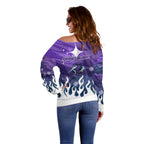 Personalized Melbourne Storm Off Shoulder Sweater Y2K Grunge Aesthetic With Cyber Flames and Starburst Graphics