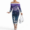 Personalized Melbourne Storm Off The Shoulder Long Sleeve Dress Y2K Grunge Aesthetic With Cyber Flames and Starburst Graphics