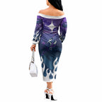 Personalized Melbourne Storm Off The Shoulder Long Sleeve Dress Y2K Grunge Aesthetic With Cyber Flames and Starburst Graphics