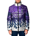 Personalized Melbourne Storm Padded Jacket Y2K Grunge Aesthetic With Cyber Flames and Starburst Graphics