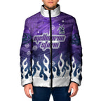 Personalized Melbourne Storm Padded Jacket Y2K Grunge Aesthetic With Cyber Flames and Starburst Graphics