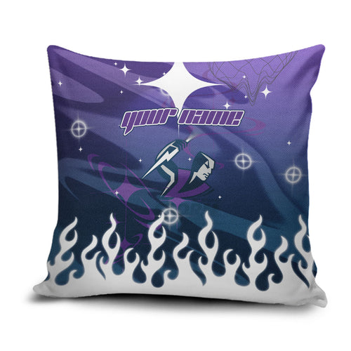 Personalized Melbourne Storm Pillow Cover Y2K Grunge Aesthetic With Cyber Flames and Starburst Graphics