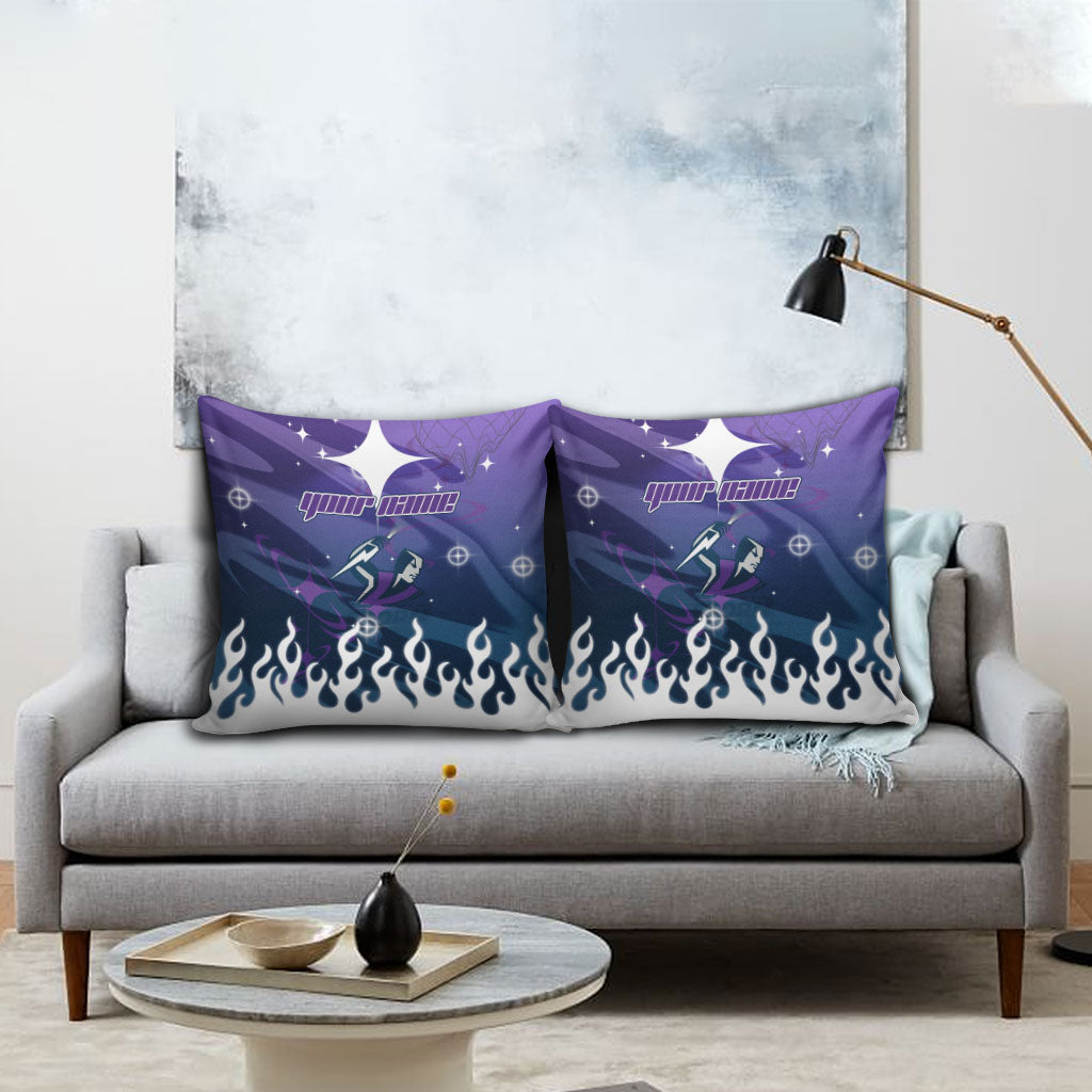 Personalized Melbourne Storm Pillow Cover Y2K Grunge Aesthetic With Cyber Flames and Starburst Graphics