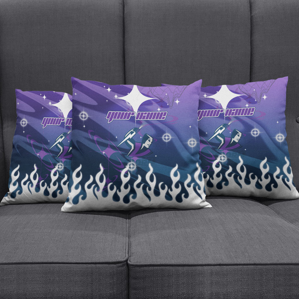 Personalized Melbourne Storm Pillow Cover Y2K Grunge Aesthetic With Cyber Flames and Starburst Graphics