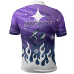 Personalized Melbourne Storm Polo Shirt Y2K Grunge Aesthetic With Cyber Flames and Starburst Graphics
