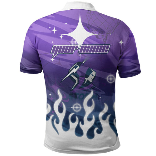 Personalized Melbourne Storm Polo Shirt Y2K Grunge Aesthetic With Cyber Flames and Starburst Graphics