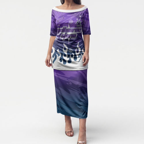 Personalized Melbourne Storm Puletasi Y2K Grunge Aesthetic With Cyber Flames and Starburst Graphics