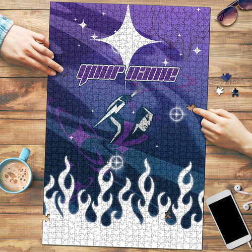 Personalized Melbourne Storm Puzzle Y2K Grunge Aesthetic With Cyber Flames and Starburst Graphics