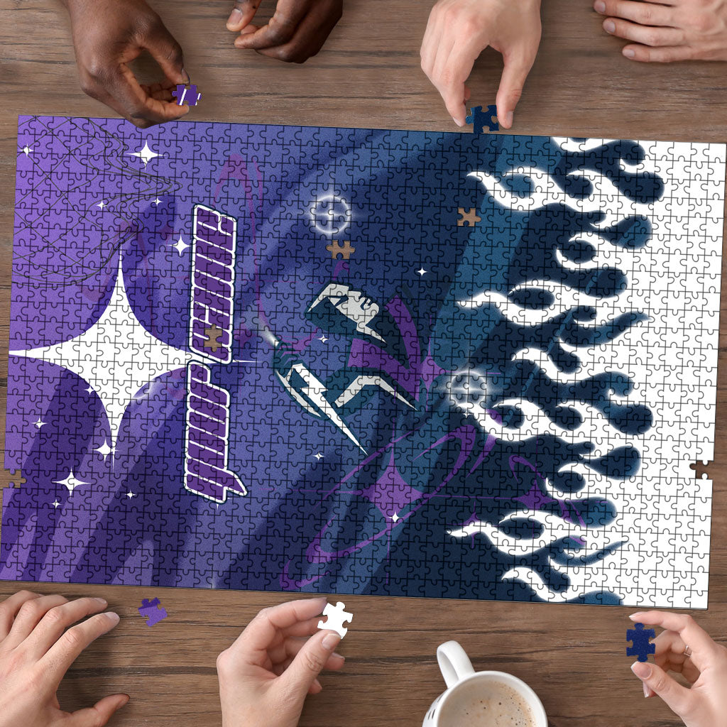 Personalized Melbourne Storm Puzzle Y2K Grunge Aesthetic With Cyber Flames and Starburst Graphics