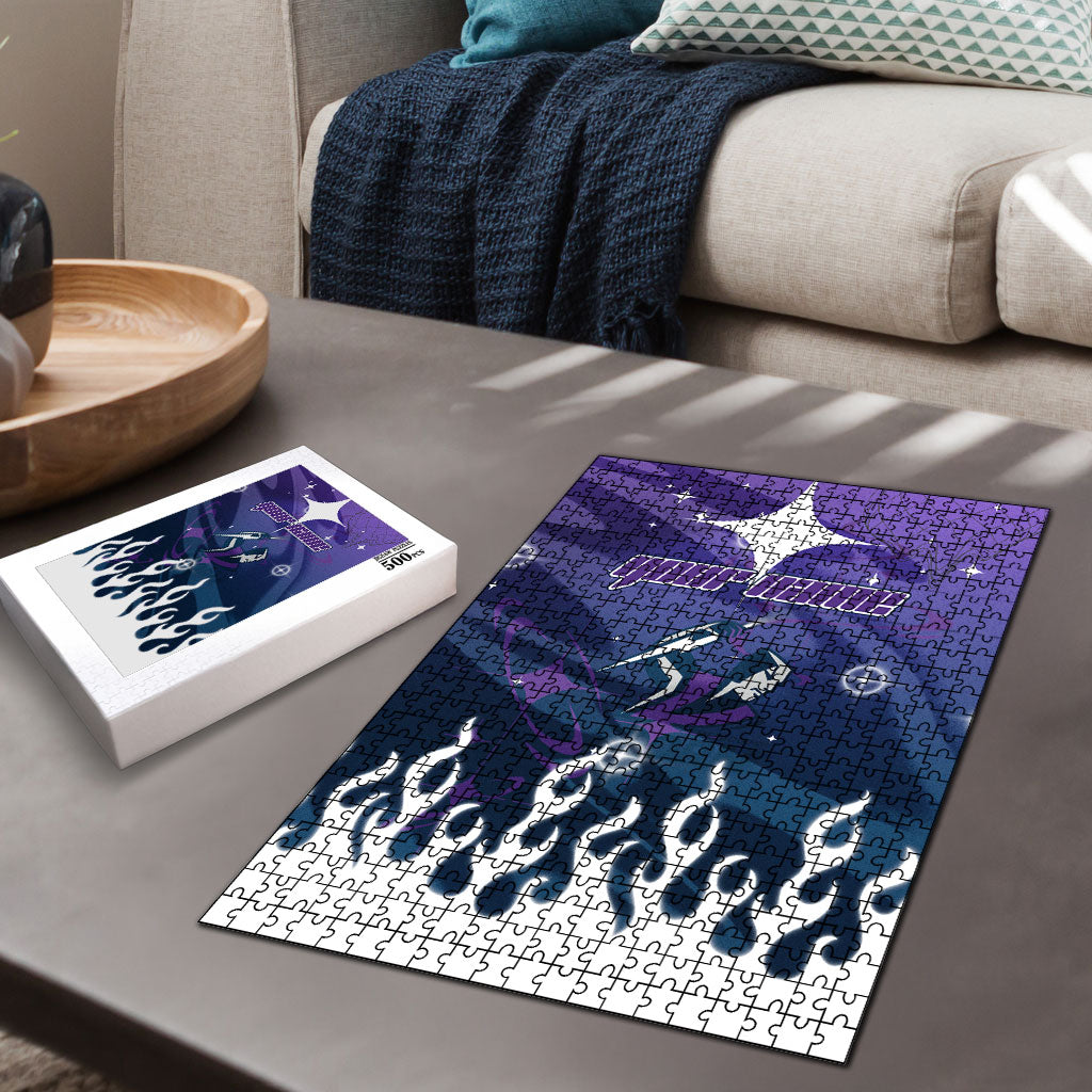 Personalized Melbourne Storm Puzzle Y2K Grunge Aesthetic With Cyber Flames and Starburst Graphics