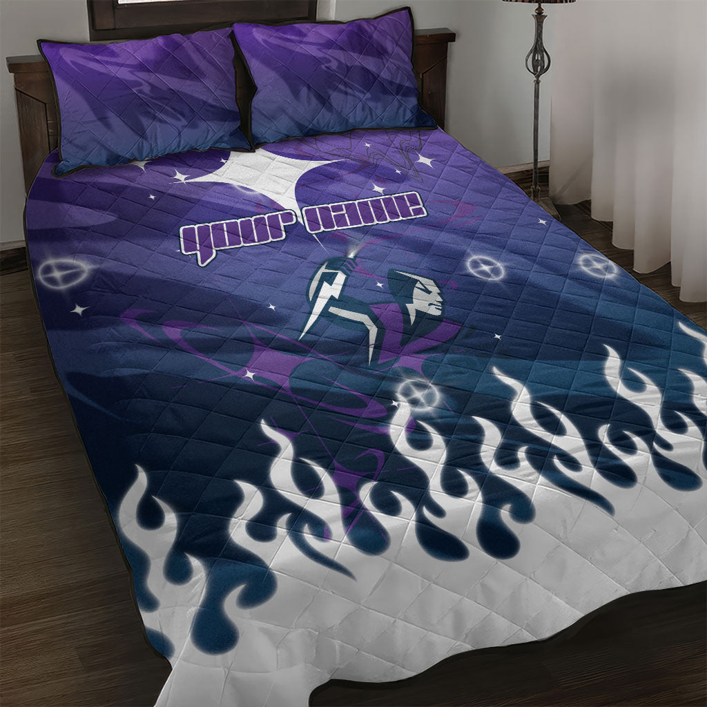 Personalized Melbourne Storm Quilt Bed Set Y2K Grunge Aesthetic With Cyber Flames and Starburst Graphics