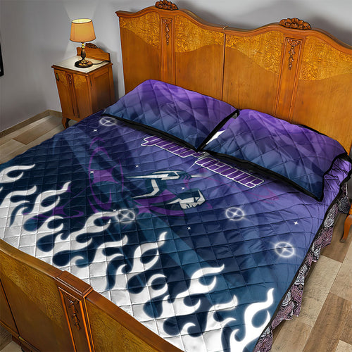 Personalized Melbourne Storm Quilt Bed Set Y2K Grunge Aesthetic With Cyber Flames and Starburst Graphics