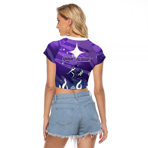 Personalized Melbourne Storm Raglan Cropped T Shirt Y2K Grunge Aesthetic With Cyber Flames and Starburst Graphics