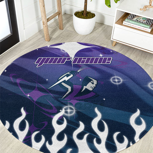 Personalized Melbourne Storm Round Carpet Y2K Grunge Aesthetic With Cyber Flames and Starburst Graphics