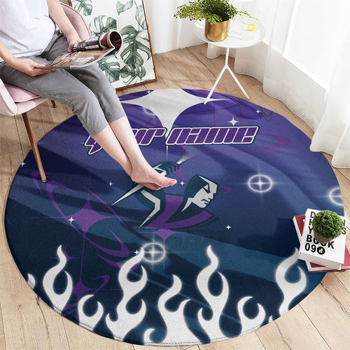 Personalized Melbourne Storm Round Carpet Y2K Grunge Aesthetic With Cyber Flames and Starburst Graphics