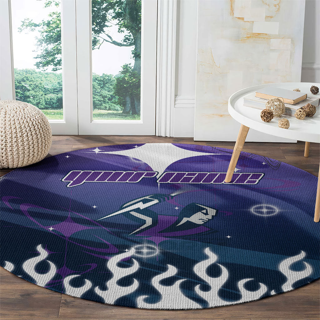 Personalized Melbourne Storm Round Carpet Y2K Grunge Aesthetic With Cyber Flames and Starburst Graphics