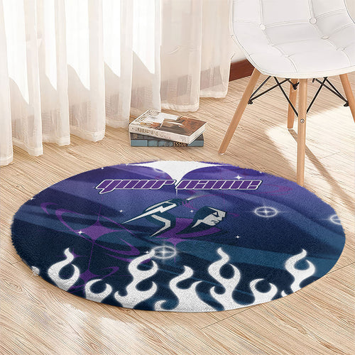 Personalized Melbourne Storm Round Carpet Y2K Grunge Aesthetic With Cyber Flames and Starburst Graphics