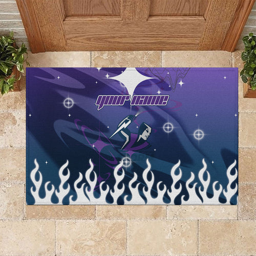 Personalized Melbourne Storm Rubber Doormat Y2K Grunge Aesthetic With Cyber Flames and Starburst Graphics