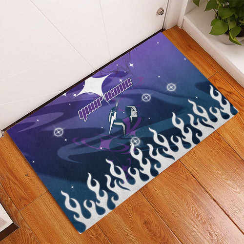 Personalized Melbourne Storm Rubber Doormat Y2K Grunge Aesthetic With Cyber Flames and Starburst Graphics