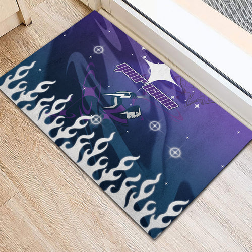 Personalized Melbourne Storm Rubber Doormat Y2K Grunge Aesthetic With Cyber Flames and Starburst Graphics
