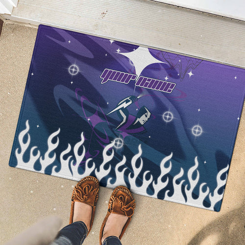Personalized Melbourne Storm Rubber Doormat Y2K Grunge Aesthetic With Cyber Flames and Starburst Graphics